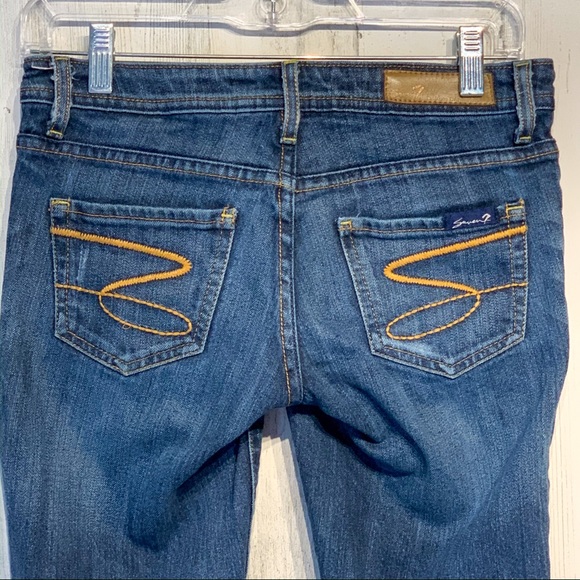 Seven7 Low Rise Bootcut Jean Gold Stitching Sz 25 - Picture 1 of 8
